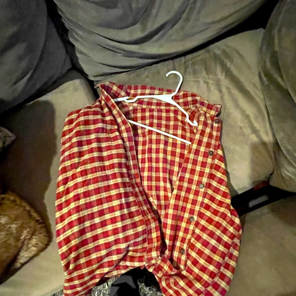 Burgundy and gold flannel shirt.  Soft and comfy